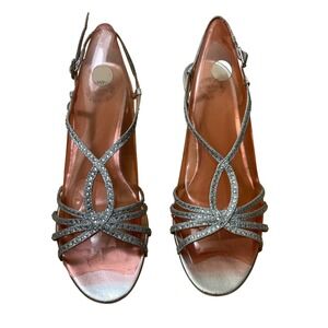 I. Miller Womens Silver Glitter Rhinestone Strappy Clear Lucite Wedge Heels 8M